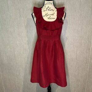 Annie Griffin Deep Red Midi Dress with Ruffle Detail Size 6